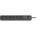 Разклонител 6 гнезда 1.5м. H05VV-F 3х1,5 с ключ и защита черен
